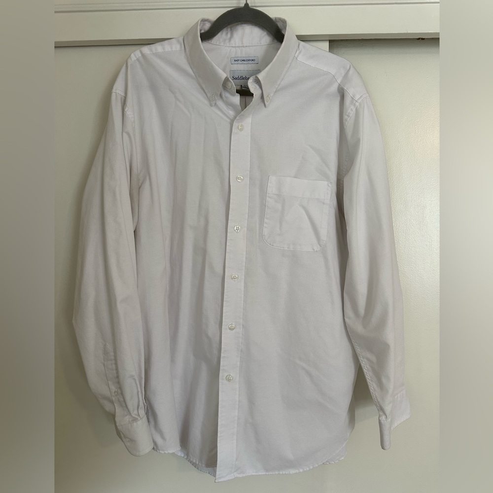Men’s Saddlebred Large White Long Sleeve Collared Button Up Shirt
